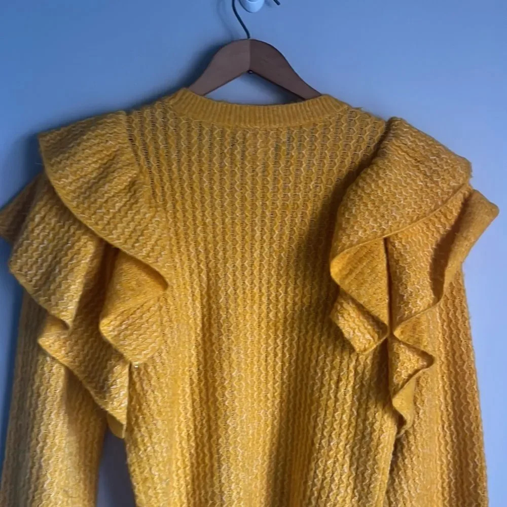 Rachel Parcell Ruffle Shoulder Pointelle Sweater Yellow - Picture 7 of 10